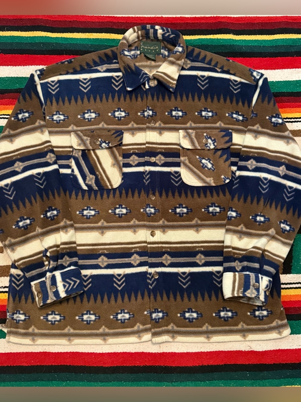 Sandia Aztec Pattern Button-Up Shirt Jacket - Brown & Navy